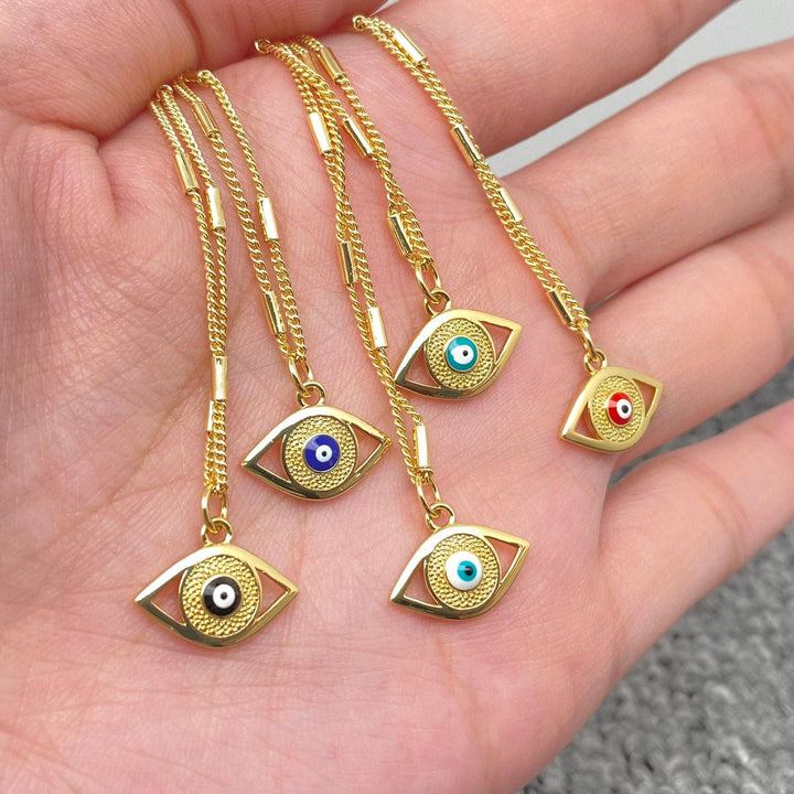 Enamel Evil Eye Charm 14K Gold Plated Necklace