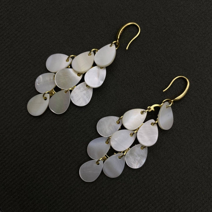Droplet Shape Shell Tassel 18K Gold Plated Earrings for coastal boho style