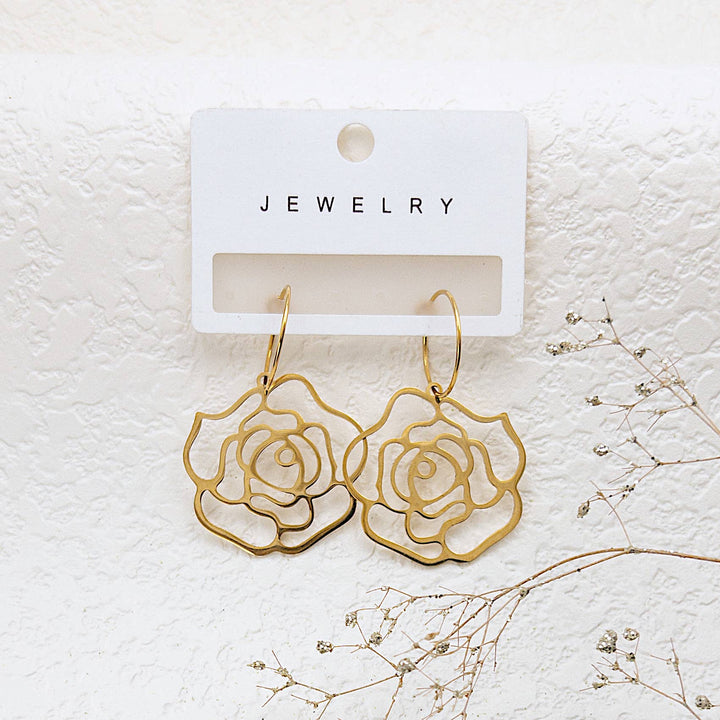 Rose flower hoop earrings handcrafted June birth flower birthday gift coastal style