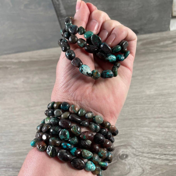 Healing crystal bracelets with nugget gemstones for boho coastal spiritual style