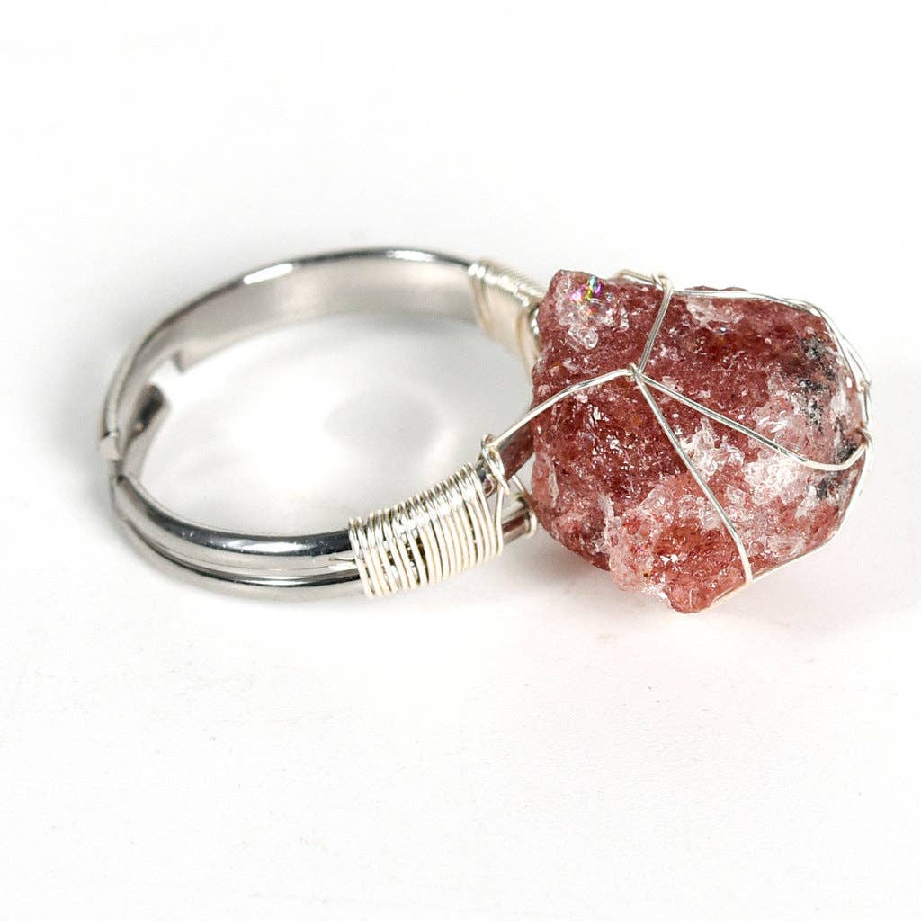 Natural Rough Healing Crystal Copper Wire Ring