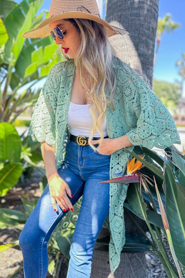 Hexagon Crochet Maxi Kimono | 100% cotton