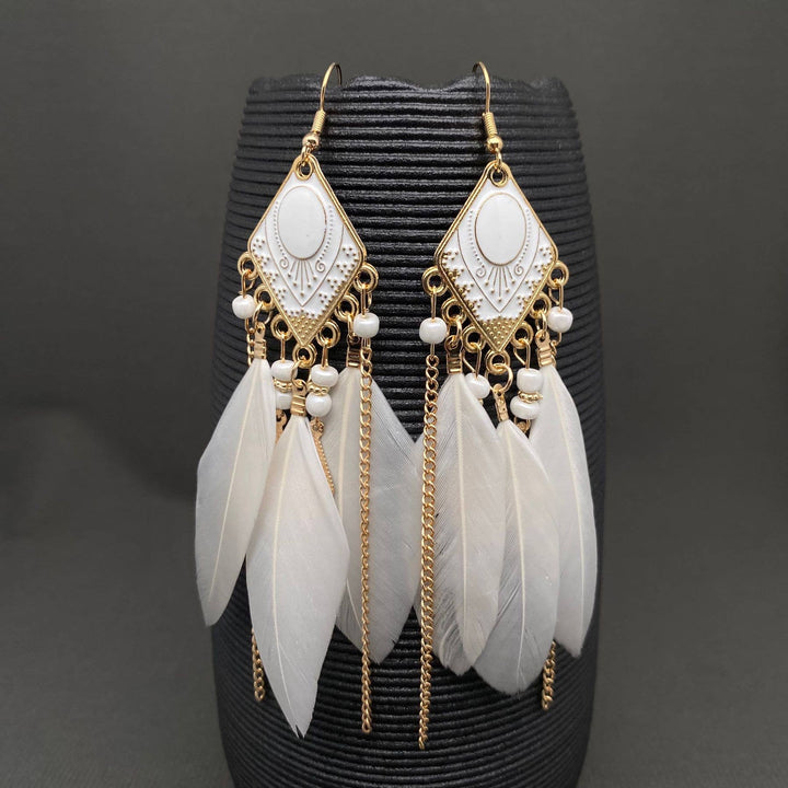 Multi-style White Feather Fringe Dangle Earrings