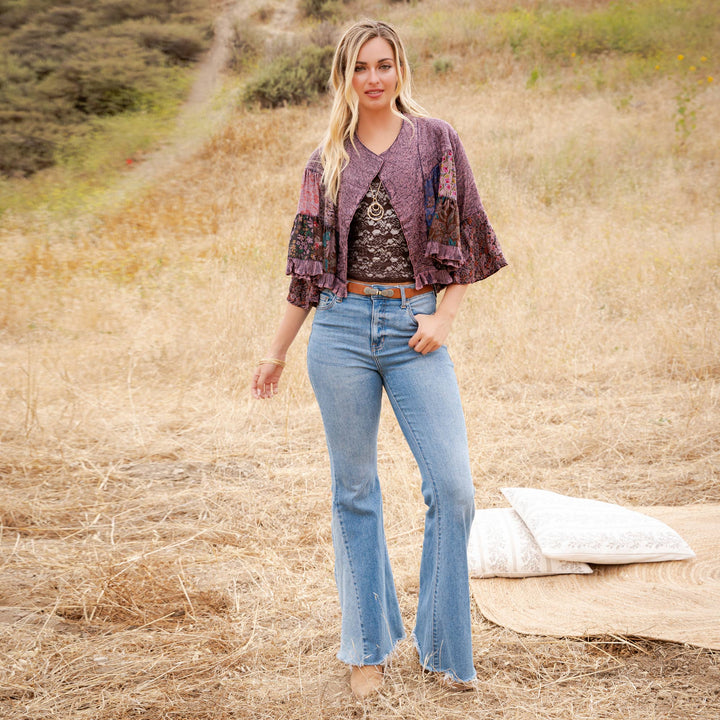 Lapel Detail Cropped Jacket with Handcrafted Embroidery
