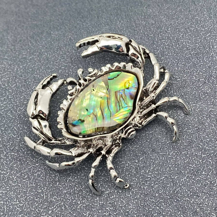 Abalone Shell Silver Tone Crab Brooch
