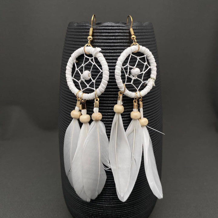 Multi-style White Feather Fringe Dangle Earrings