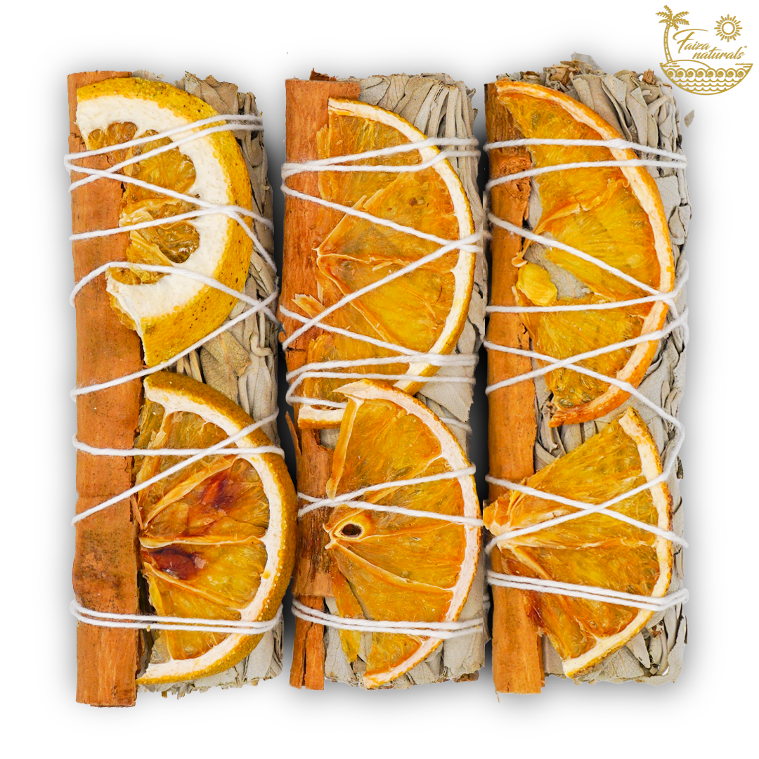 Handcrafted Orange Slices and Cinnamon with White Sage Bundle for energy clearing