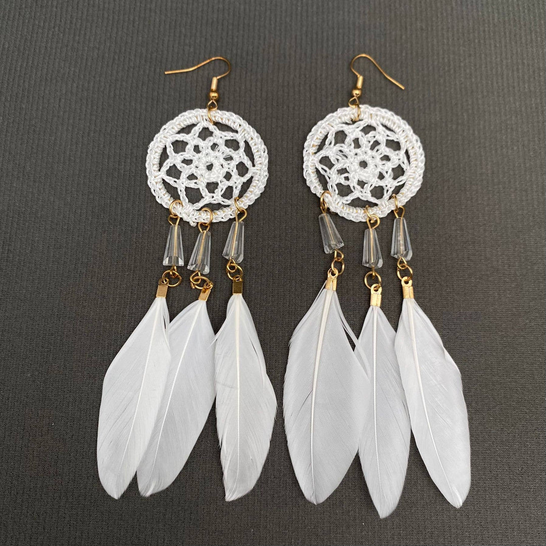 Multi-style White Feather Fringe Dangle Earrings