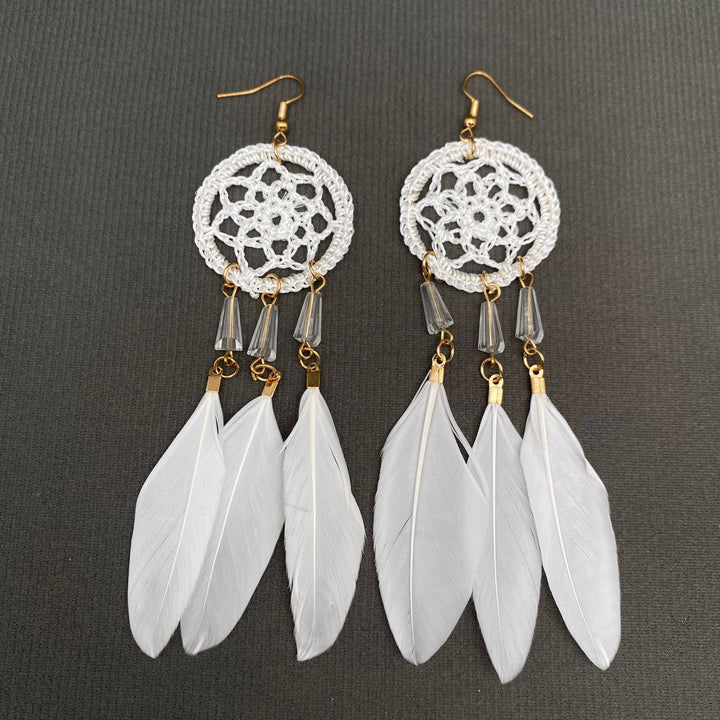 Multi-style White Feather Fringe Dangle Earrings