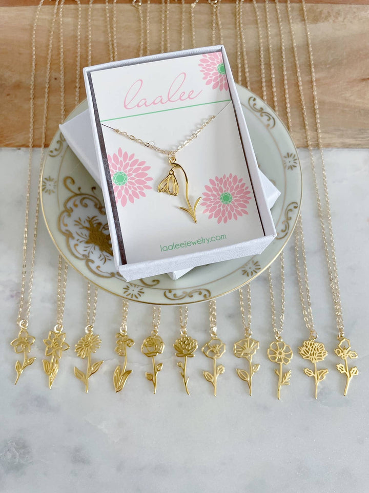 July Birth Flower Necklace featuring a gold water lily pendant for summer birthdays