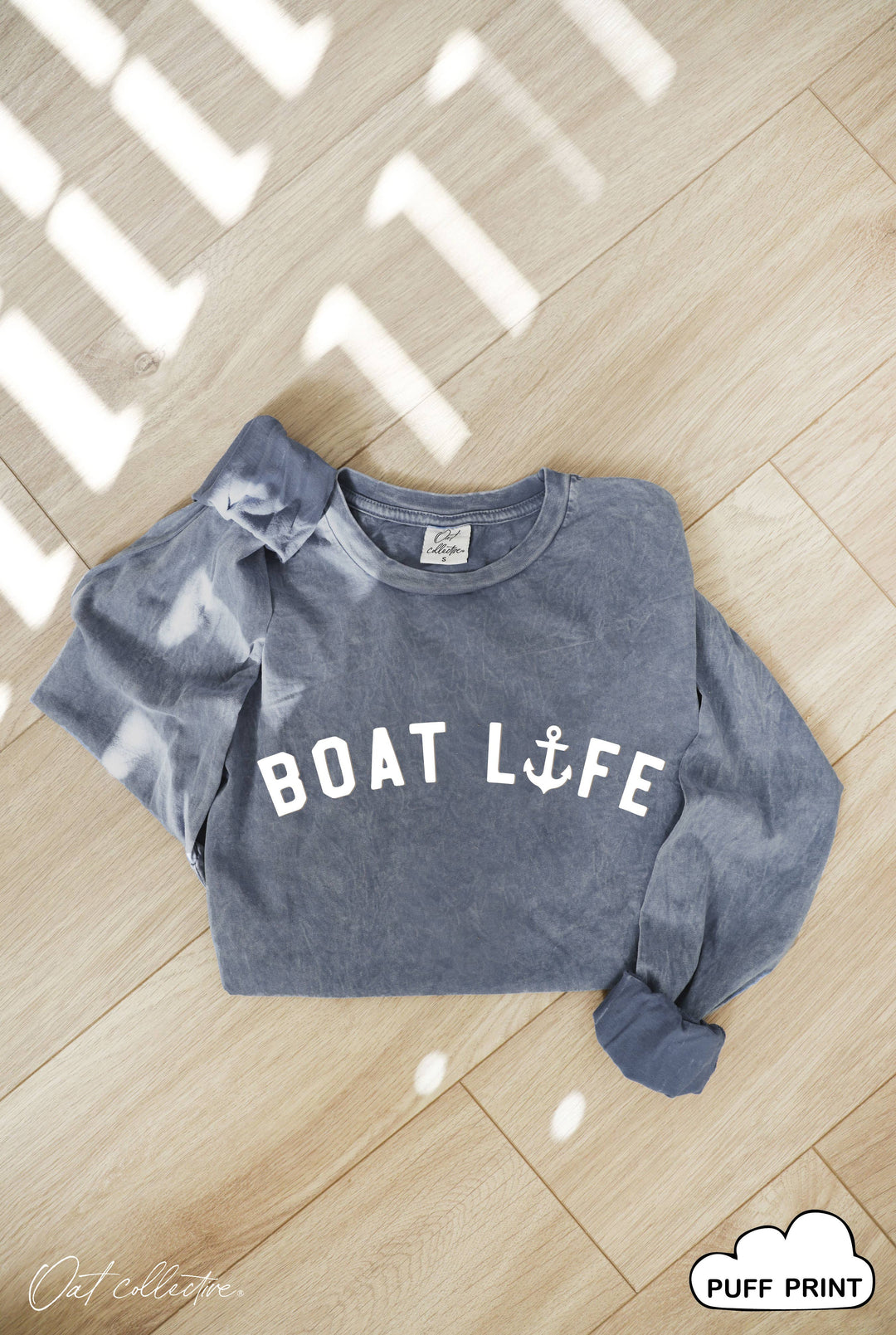 Boat Life Puff Mineral Washed Long Sleeve Graphic Tee boxy coastal boho style