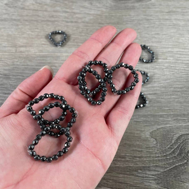 Hematite Stretch Ring for grounding energy boho coastal spiritual healing crystal jewelry