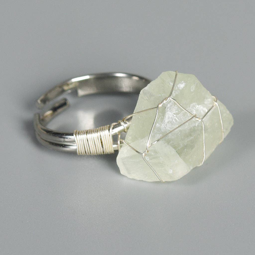 Natural Rough Healing Crystal Copper Wire Ring