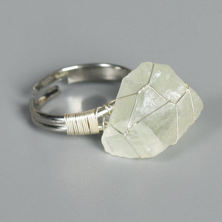 Natural Rough Healing Crystal Copper Wire Ring