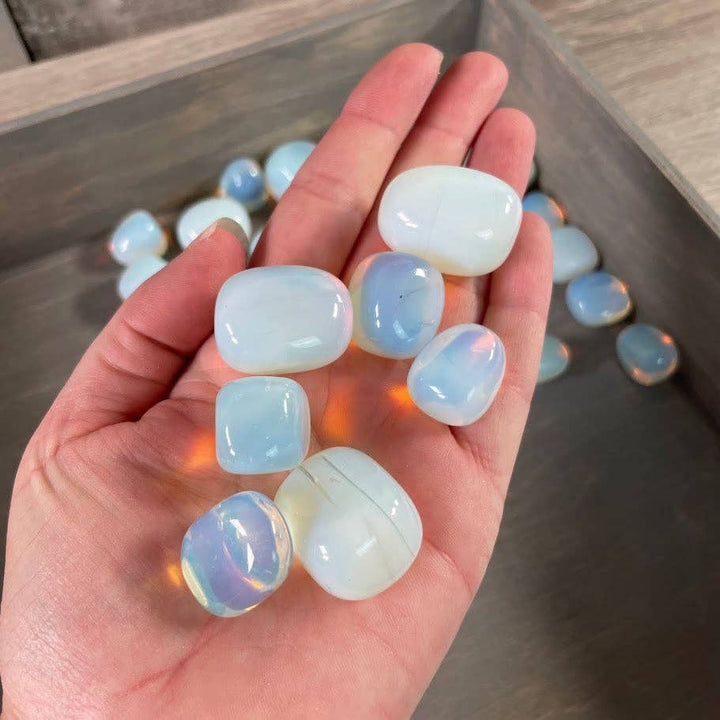 Opalite Tumbled Stones bulk lot glowing with soft iridescent moon energy