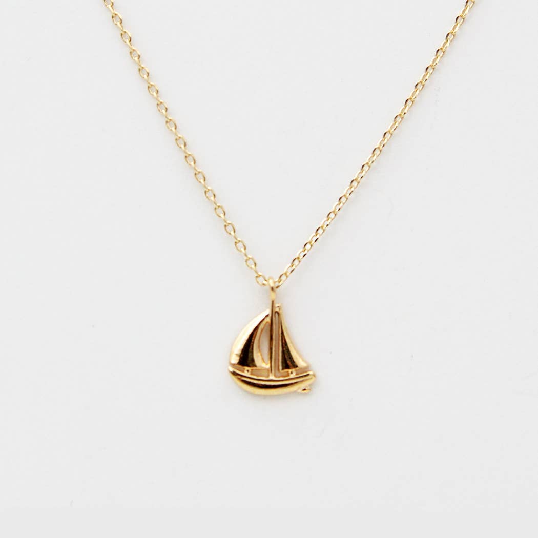 Gold-Dipped Boat Explore Charm Necklace for coastal free-spirited wanderers