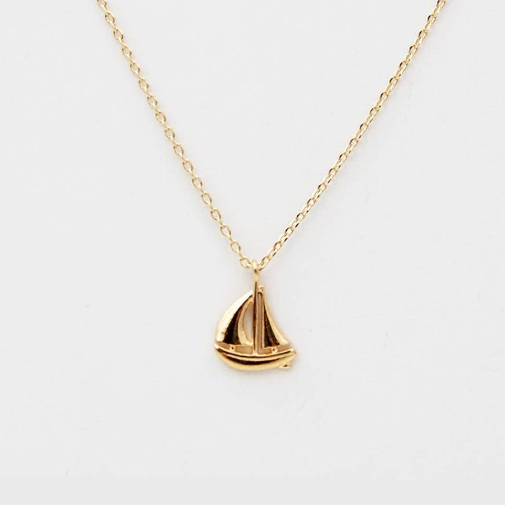 Gold-Dipped Boat Explore Charm Necklace for coastal free-spirited wanderers