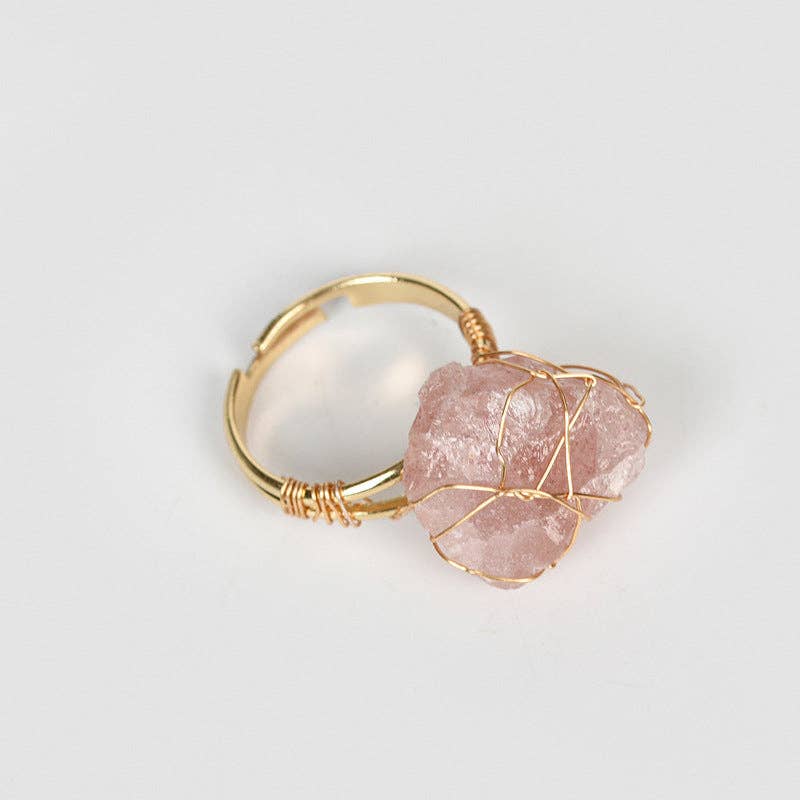 Natural Rough Healing Crystal Copper Wire Ring