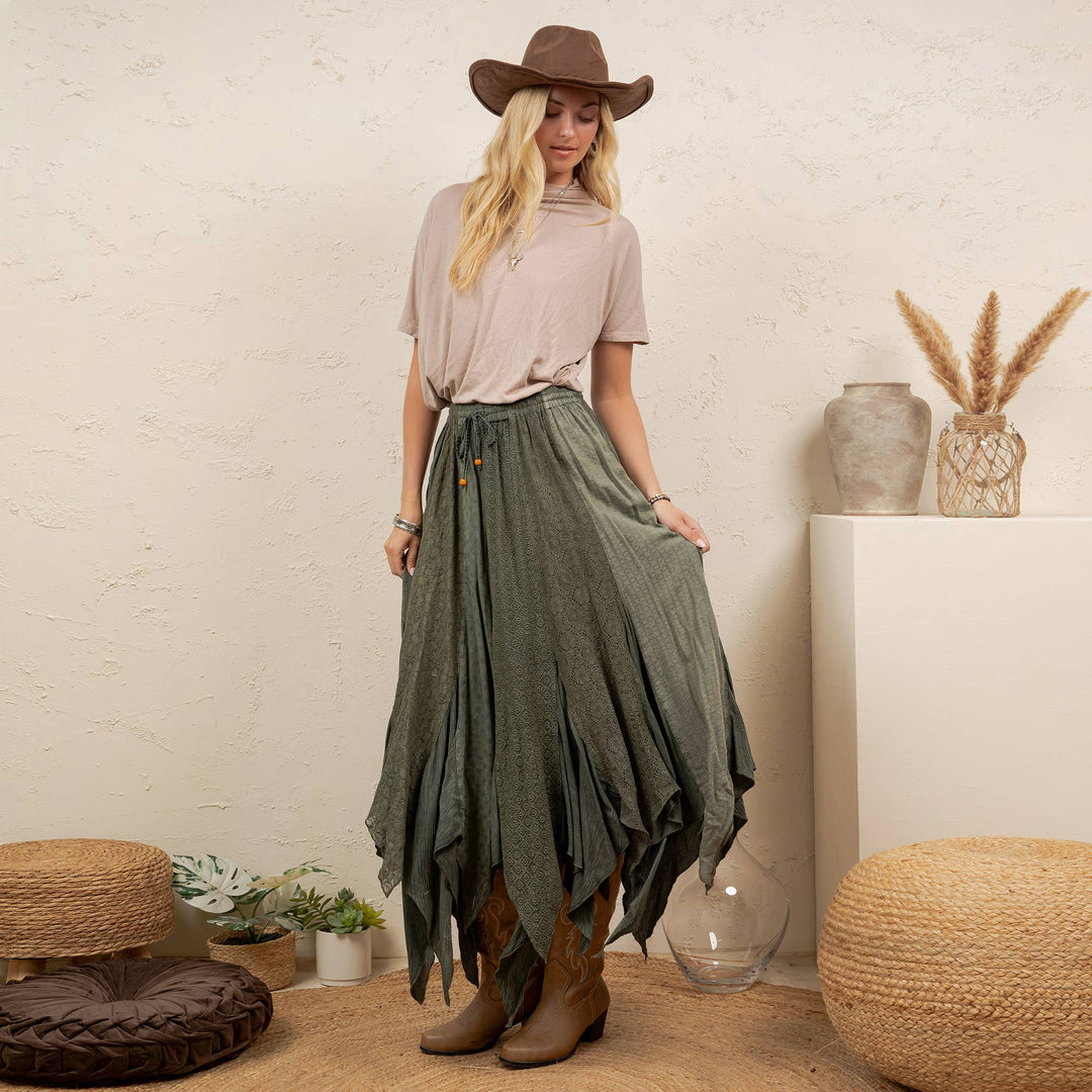 Boho Handkerchief Hem Patchwork Maxi Skirt