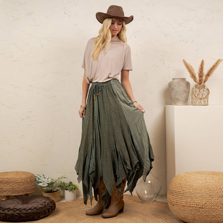 Boho Handkerchief Hem Patchwork Maxi Skirt