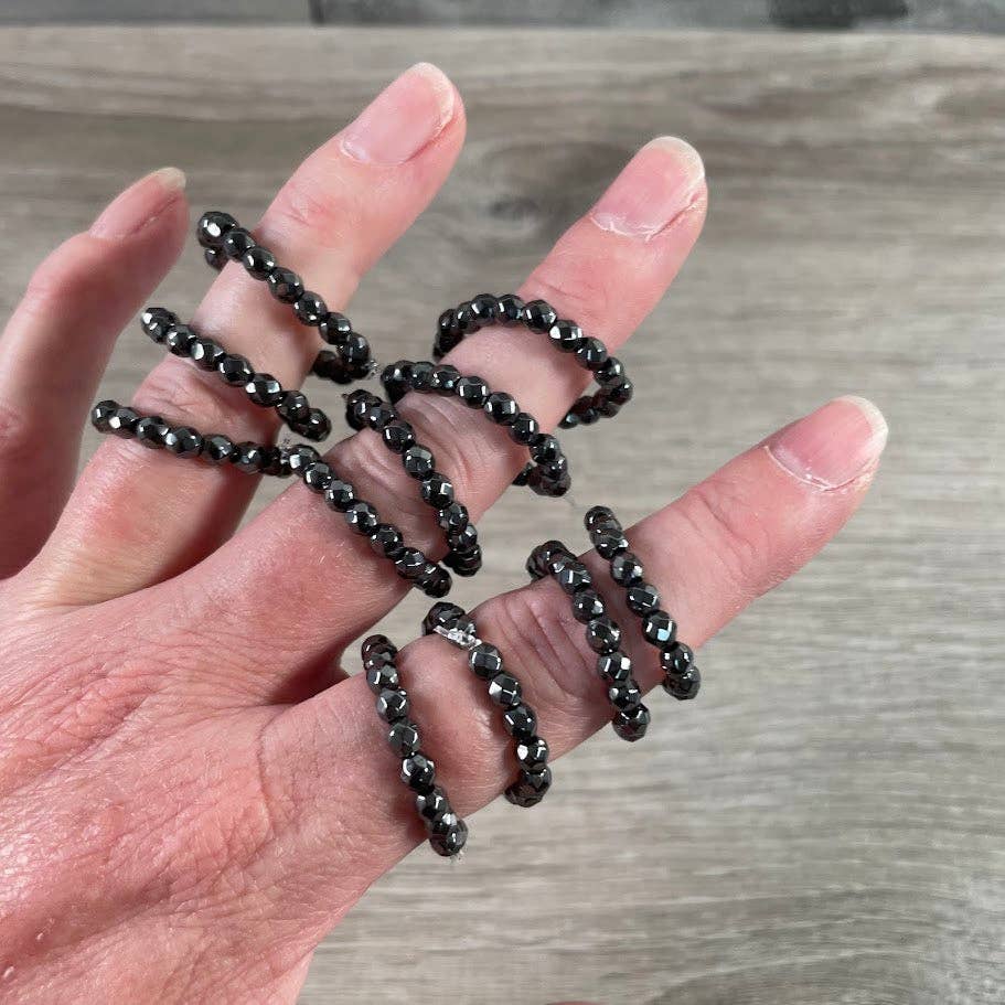 Hematite Stretch Ring for grounding boho style and coastal spiritual energy