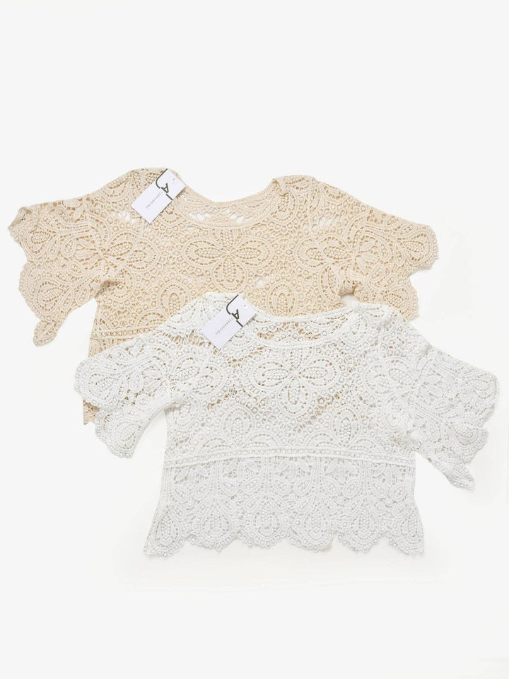 Crochet Hollow-Out Pullover Top with open stitch relaxed fit for coastal boho style