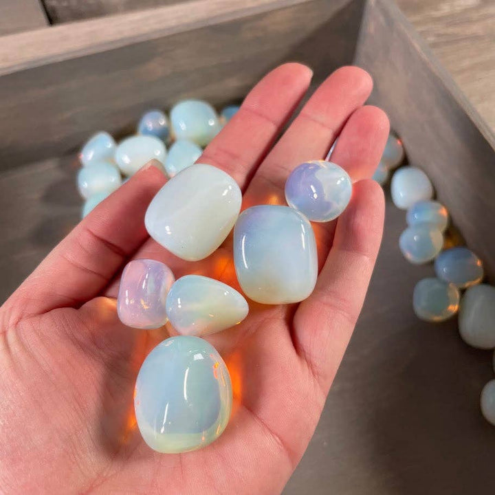 Opalite Tumbled Stones bulk lot glowing with soft moon energy and healing light
