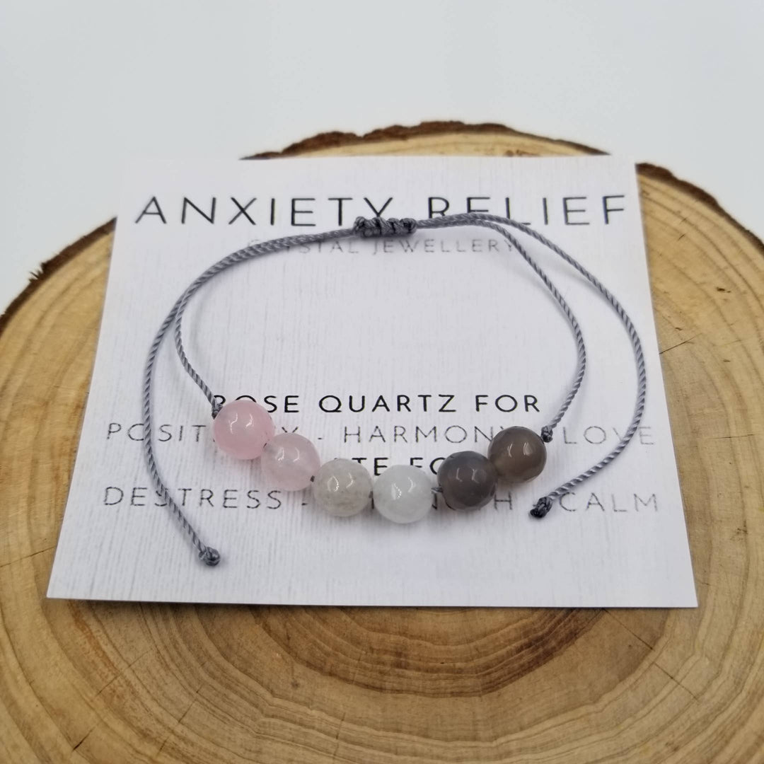 Anxiety Relief Natural Crystal Bead Bracelet with adjustable coastal artisan design for gifting
