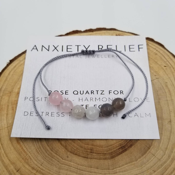 Anxiety Relief Natural Crystal Bead Bracelet with adjustable coastal artisan design for gifting