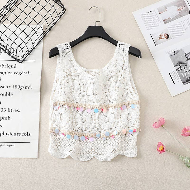 Boho Crochet Knit Fringe Tank Top Cover Up