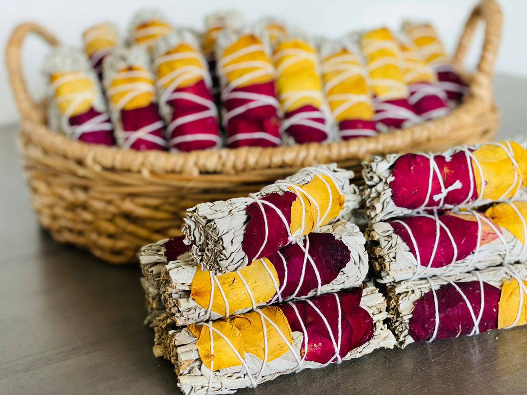 White Sage w/ Dried Rose Petals Smudge Stick