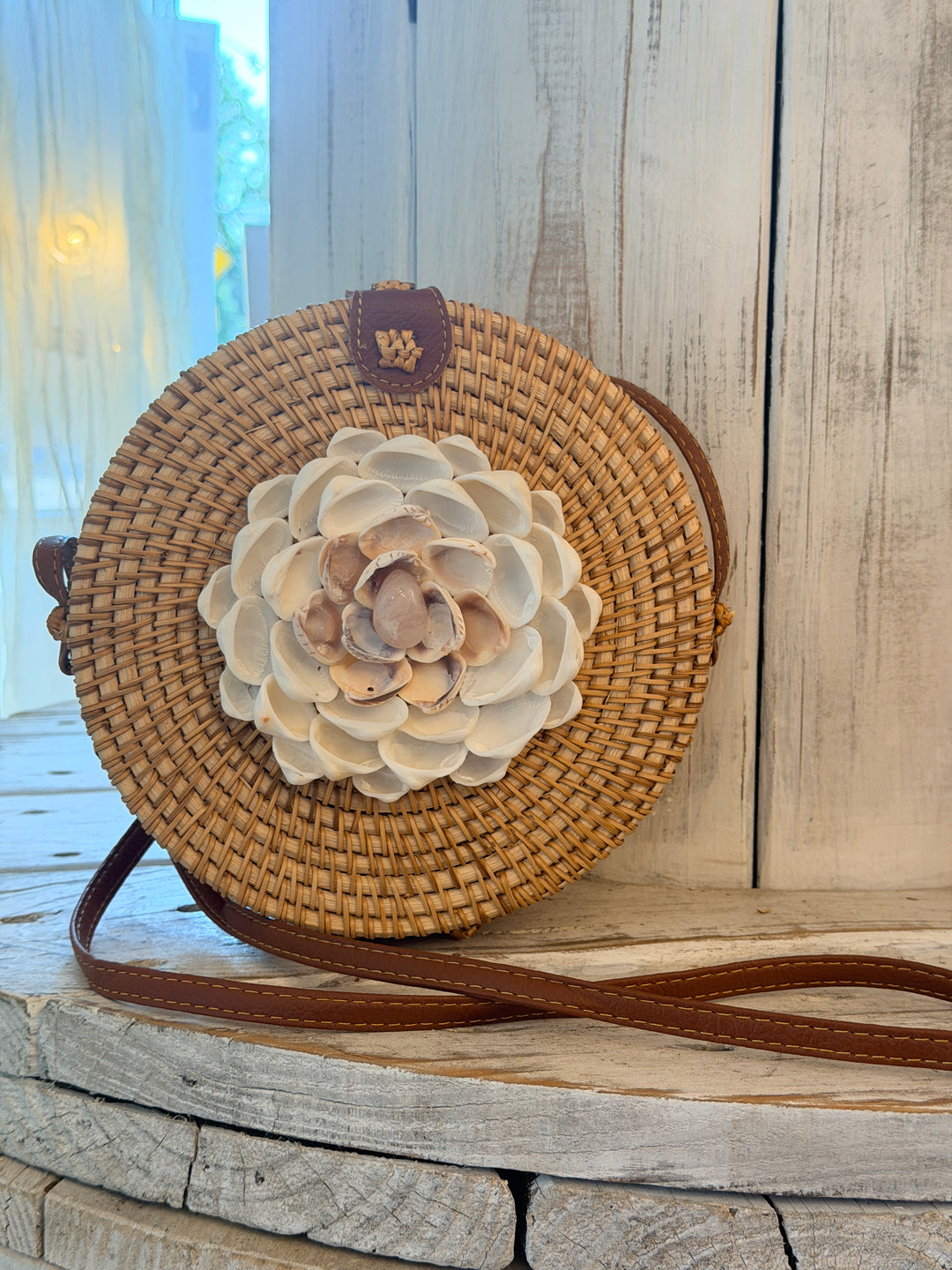 Anchored Soul | ZenFlower Tan Rattan Bag | Rose Quartz
