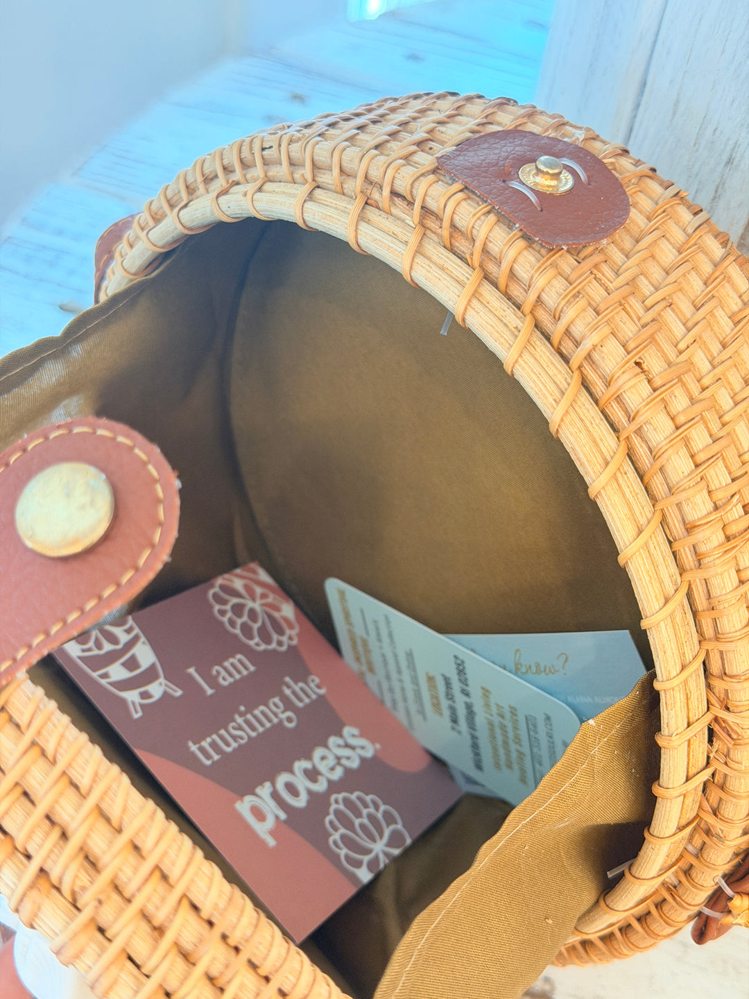 Anchored Soul | ZenFlower Tan Rattan Bag | Rose Quartz