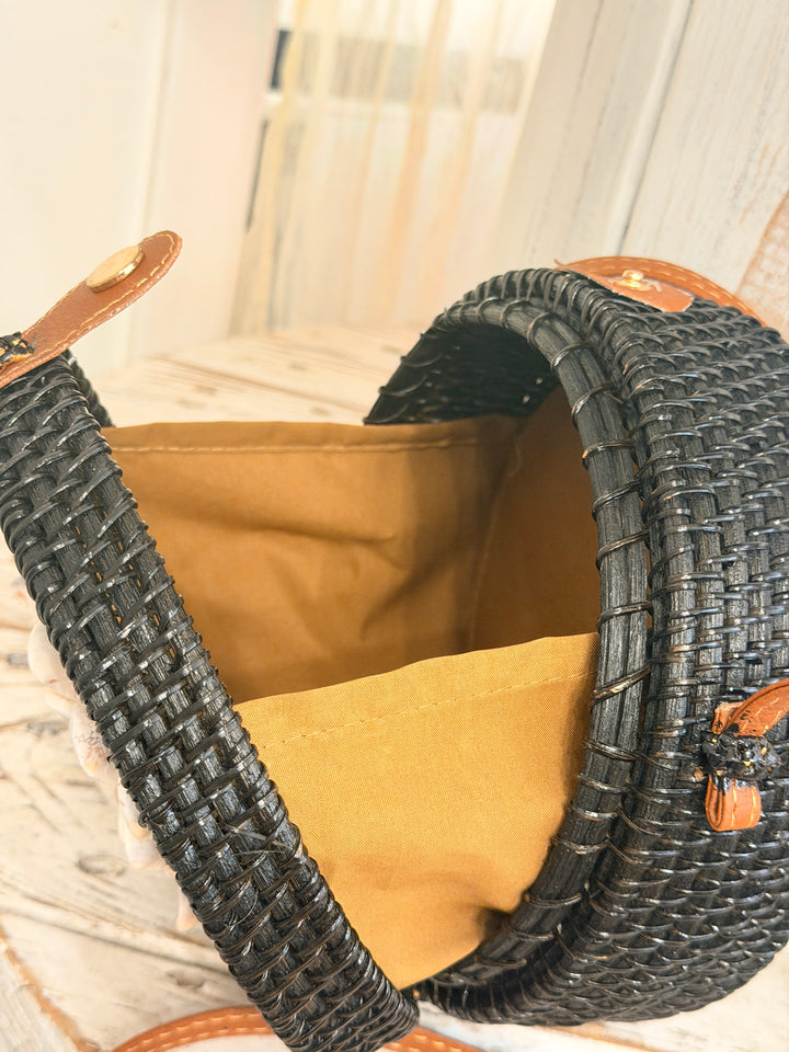 Anchored Soul | Black ZenFlower Rattan Bag