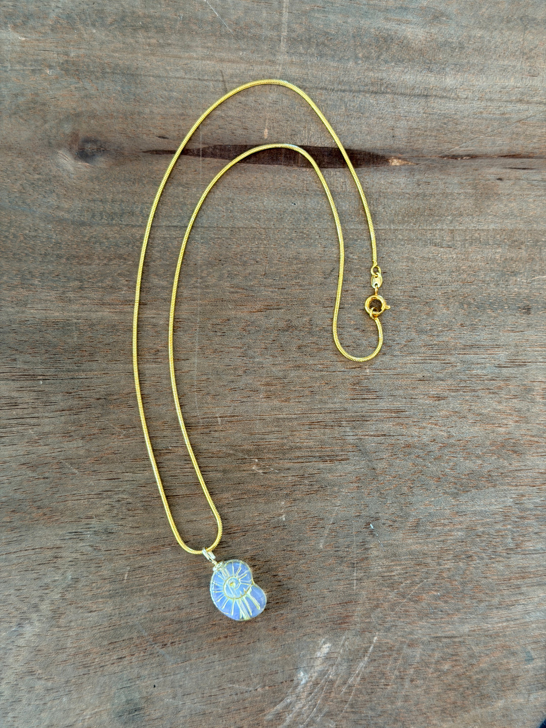 24K gold filled necklace with 18K clear nautilus pendant for coastal boho layering