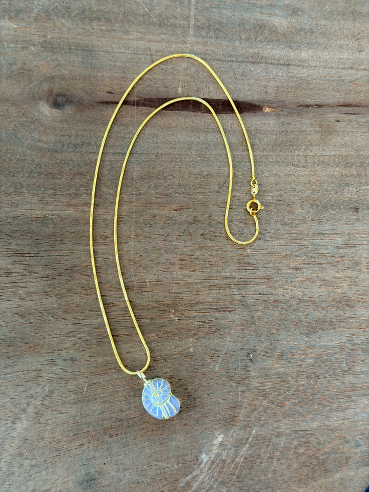 24K gold filled necklace with 18K clear nautilus pendant for coastal boho layering
