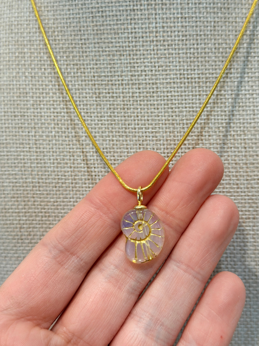 24K gold filled necklace with 18K clear nautilus pendant for coastal boho style