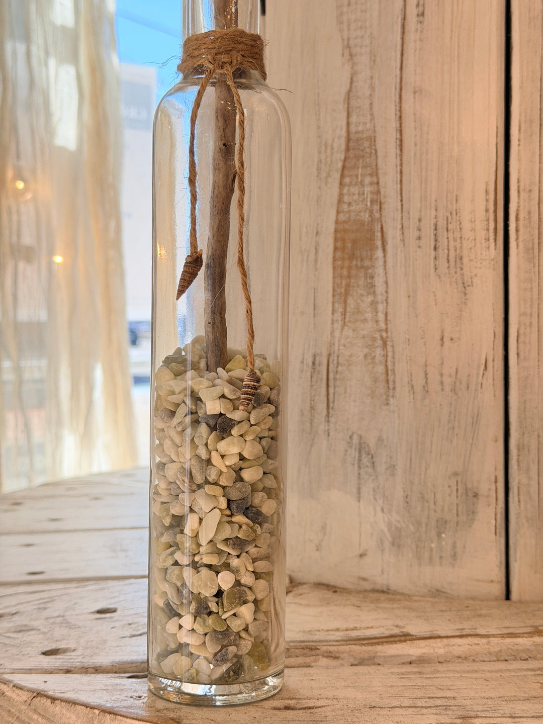 Tall ZenFlower with Green Aventurine healing crystals and coastal seashell flower art