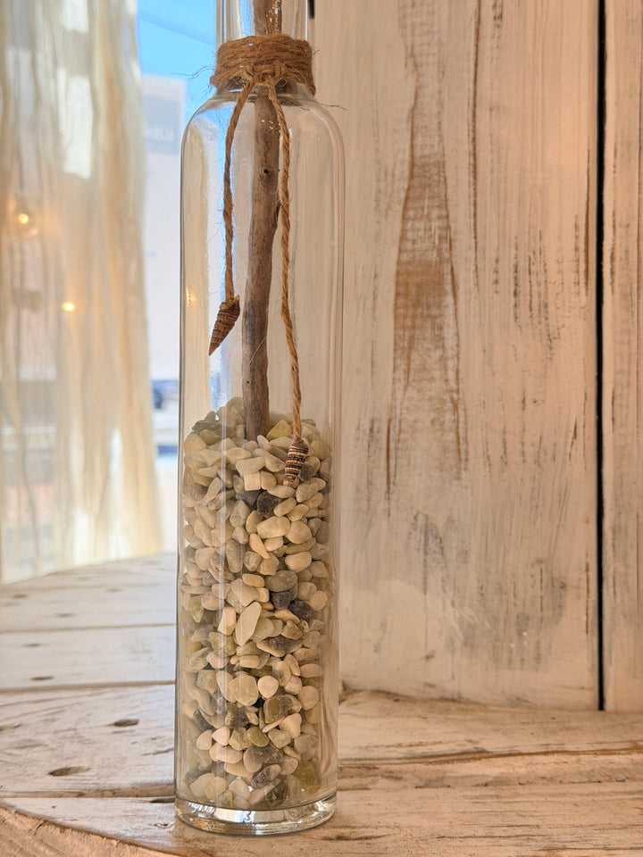 Tall ZenFlower with Green Aventurine healing crystals and coastal seashell flower art