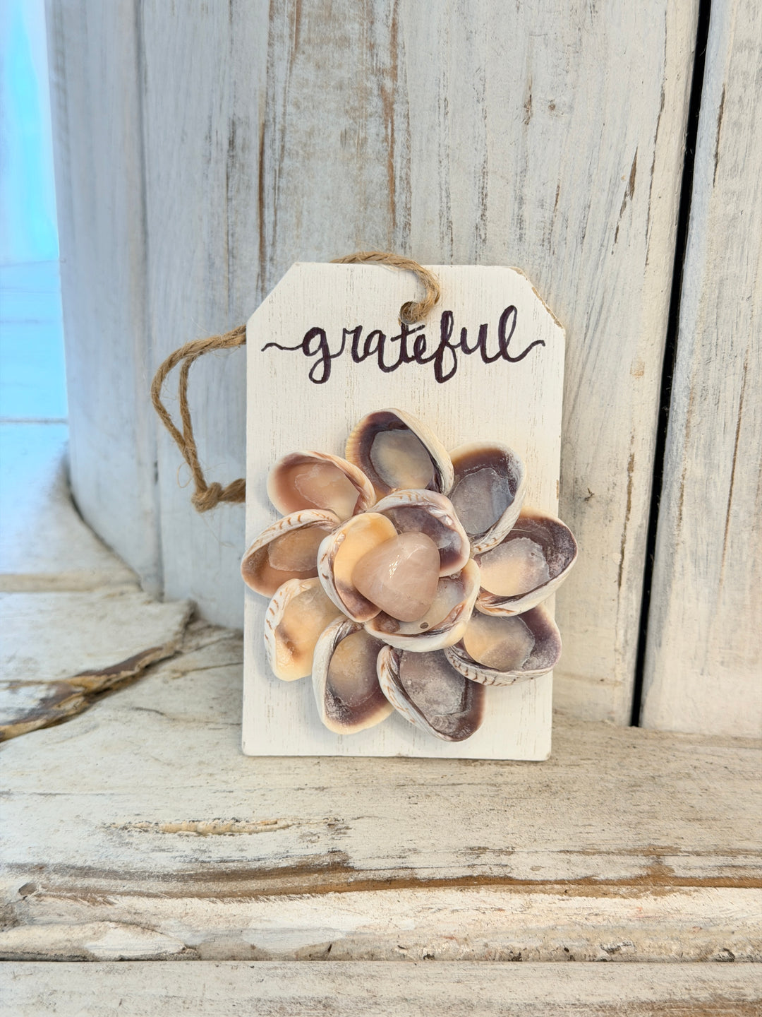 Anchored Soul ZenFlower Hanger with driftwood seashells and healing crystals boho coastal decor