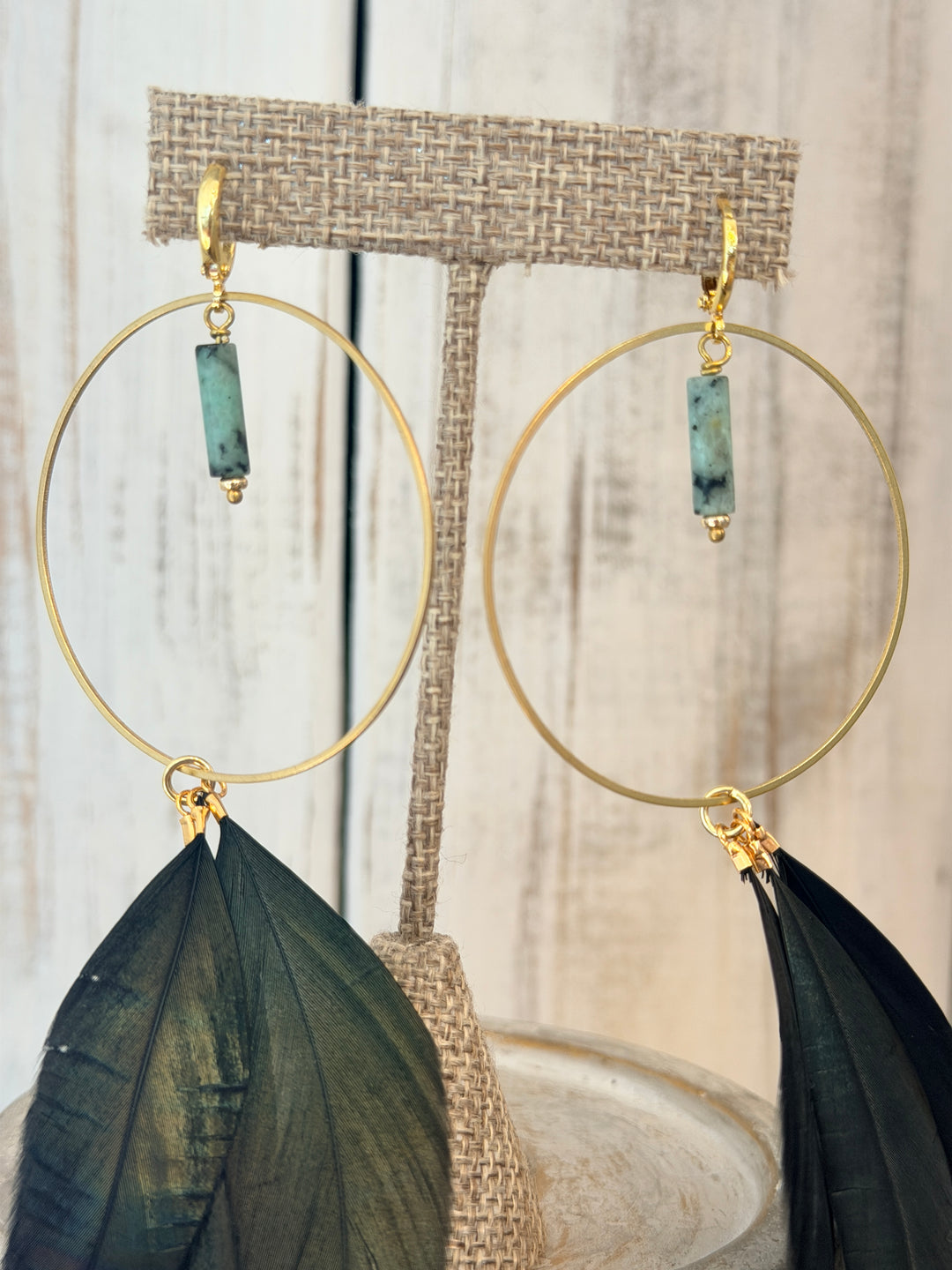 War Goddess Feather Earrings W/ Gemstones