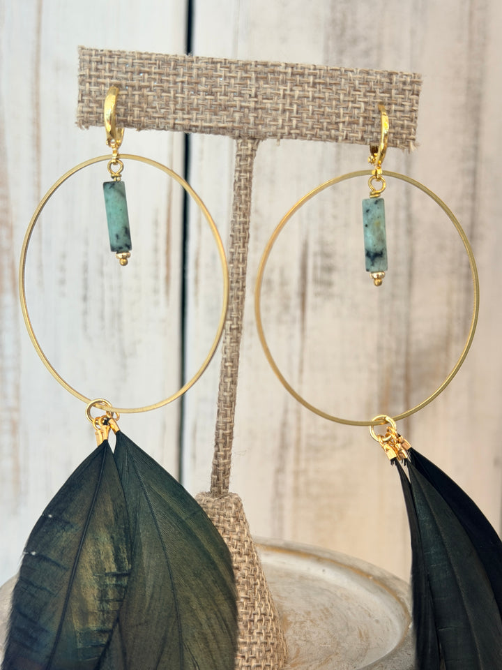 War Goddess Feather Earrings W/ Gemstones