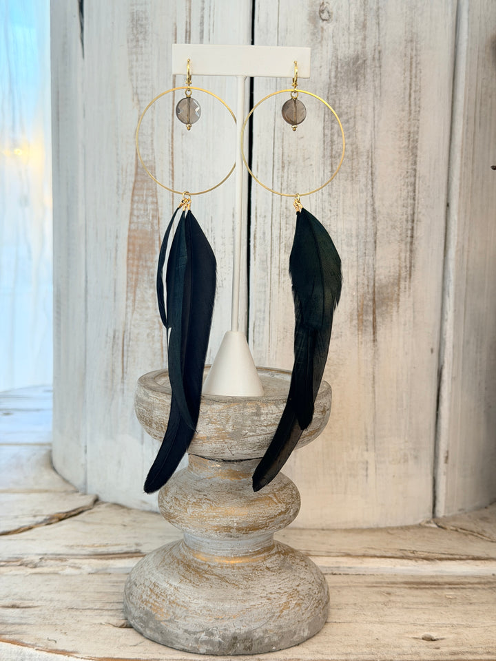 War Goddess Feather Earrings W/ Gemstones
