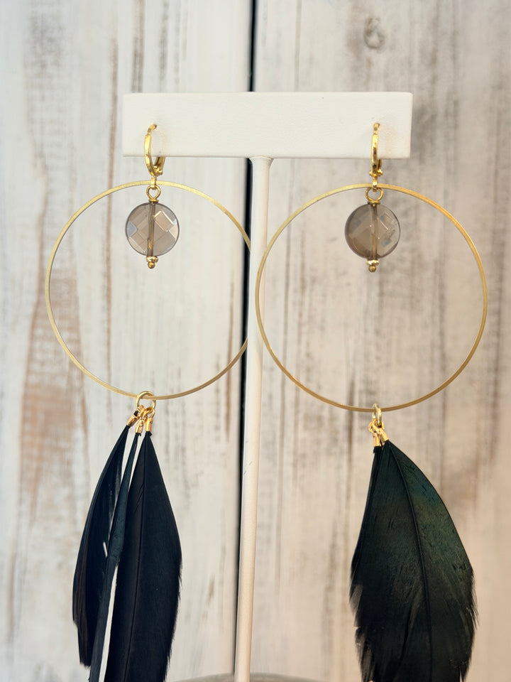 War Goddess Feather Earrings W/ Gemstones