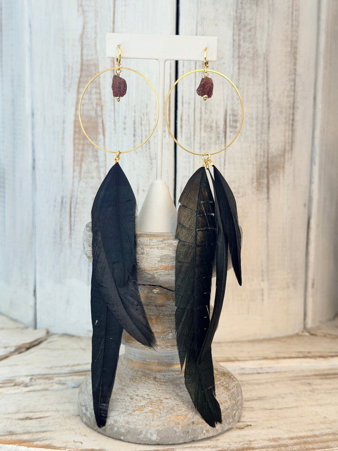 War Goddess Feather Earrings W/ Gemstones