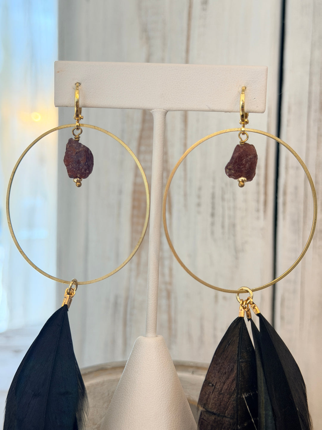 War Goddess Feather Earrings W/ Gemstones