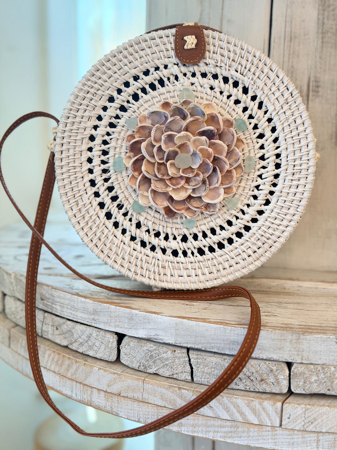 Anchored Soul | ZenFlower White Rattan Bag | Seaglass