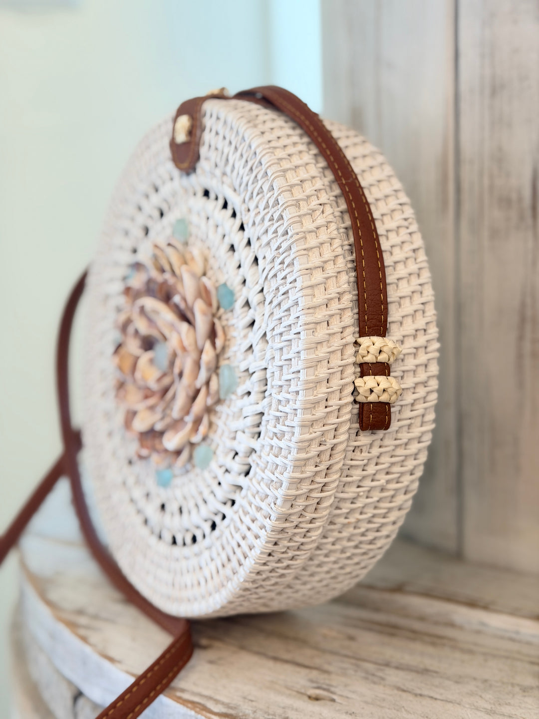 Anchored Soul | ZenFlower White Rattan Bag | Seaglass