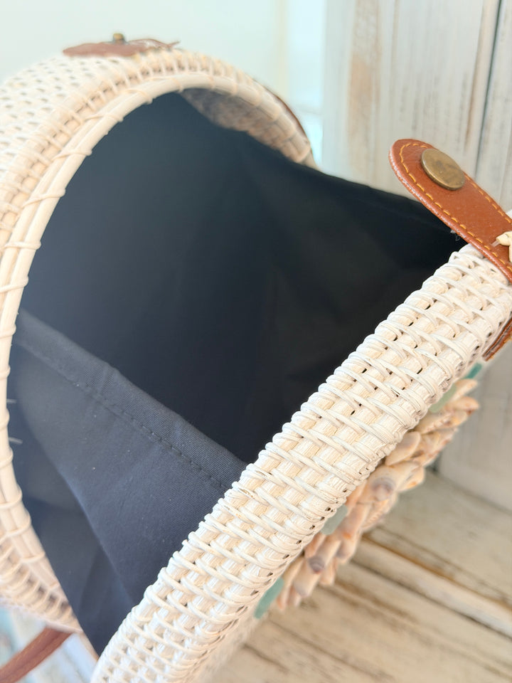 Anchored Soul | ZenFlower White Rattan Bag | Seaglass