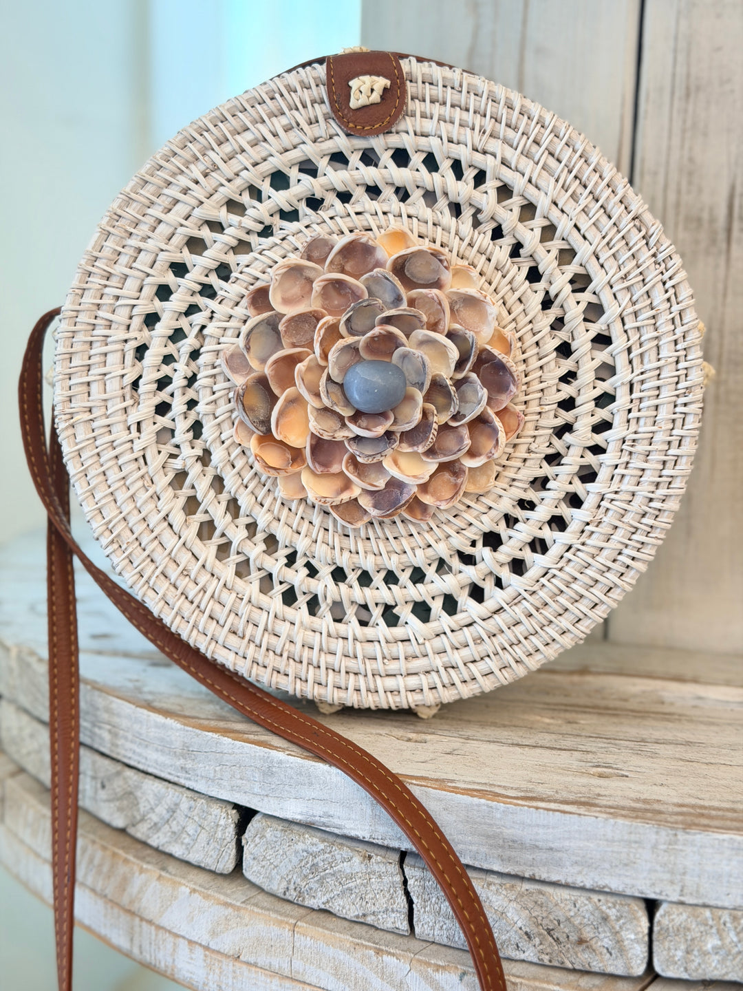 Anchored Soul | ZenFlower White Rattan Bag | Angelite